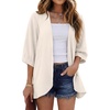 image:imageGRECERELLE Womens Summer Lightweight 34 Sleeve Cardigan Open Front Casual Loose Kimono Cover Ups with PocketsIvory White