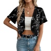 image:imageGRECERELLE Womens Summer Lightweight Cropped Cardigan ShrugBlack White Carving