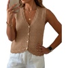 image:imageGRECERELLE Womens Summer Sleeveless V Neck Sweater Vest Knit Tank TopKhaki