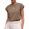 image:imageGRECERELLE Womens Summer Tops Cap Sleeve Crew Neck Basic TShirtLight Coffee