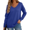 image:imageGRECERELLE Womens VNeck Long Sleeve Side Split Loose Casual Knit Pullover Sweater Blouse13 Royal Blue