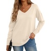 image:imageGRECERELLE Womens VNeck Long Sleeve Side Split Loose Casual Knit Pullover Sweater BlouseApricot