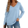 image:imageGRECERELLE Womens VNeck Long Sleeve Side Split Loose Casual Knit Pullover Sweater BlouseLight Blue