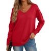 image:imageGRECERELLE Womens VNeck Long Sleeve Side Split Loose Casual Knit Pullover Sweater BlouseRed