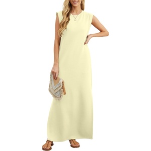 image:imageGRECERELLE 2026 Women YearRound Casual Round Neck Loose Split WrinkleFree Long Maxi Vacation Dress with Pockets XXS4XLApricot