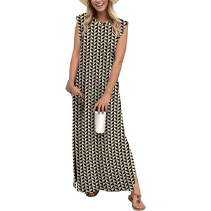 image:imageGRECERELLE 2026 Women YearRound Casual Round Neck Loose Split WrinkleFree Long Maxi Vacation Dress with Pockets XXS4XLBlack Khaki Heart