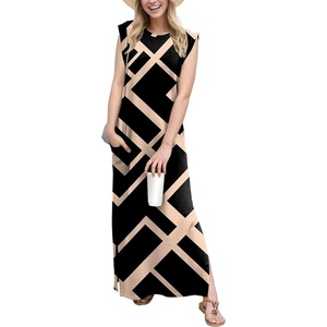 image:imageGRECERELLE 2026 Women YearRound Casual Round Neck Loose Split WrinkleFree Long Maxi Vacation Dress with Pockets XXS4XLFp Black Rectangle