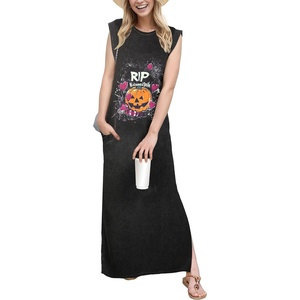 image:imageGRECERELLE 2026 Women YearRound Casual Round Neck Loose Split WrinkleFree Long Maxi Vacation Dress with Pockets XXS4XLFp Halloween Pumpkin