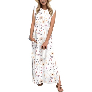 image:imageGRECERELLE 2026 Women YearRound Casual Round Neck Loose Split WrinkleFree Long Maxi Vacation Dress with Pockets XXS4XLInk Lotus