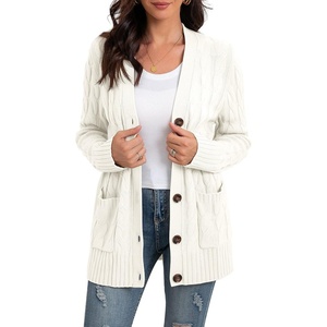 image:imageGRECERELLE 2026 Womens Long Sleeve Cable Knit Cardigan Sweater with Pockets04white