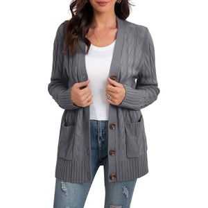 image:imageGRECERELLE 2026 Womens Long Sleeve Cable Knit Cardigan Sweater with Pockets07dark Gray