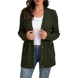 image:imageGRECERELLE 2026 Womens Long Sleeve Cable Knit Cardigan Sweater with Pockets09army Green