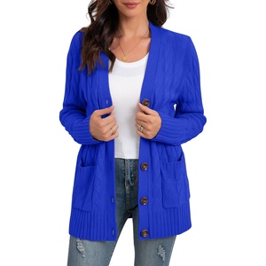 image:imageGRECERELLE 2026 Womens Long Sleeve Cable Knit Cardigan Sweater with Pockets12royal Blue