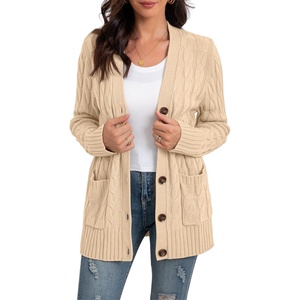 image:imageGRECERELLE 2026 Womens Long Sleeve Cable Knit Cardigan Sweater with Pockets23beige
