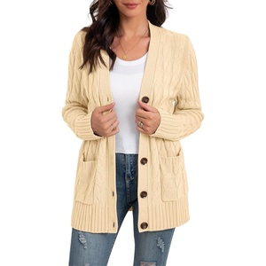 image:imageGRECERELLE 2026 Womens Long Sleeve Cable Knit Cardigan Sweater with Pockets25apricot
