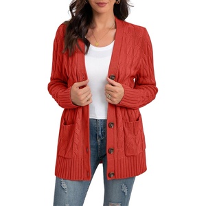 image:imageGRECERELLE 2026 Womens Long Sleeve Cable Knit Cardigan Sweater with Pockets26pumpkin