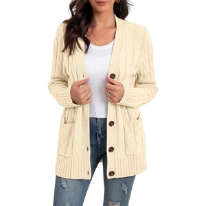 image:imageGRECERELLE 2026 Womens Long Sleeve Cable Knit Cardigan Sweater with Pockets27off White