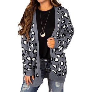image:imageGRECERELLE 2026 Womens Long Sleeve Cable Knit Cardigan Sweater with PocketsB03 Leopard Print Dark Gray