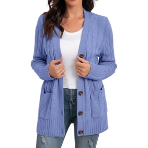 image:imageGRECERELLE 2026 Womens Long Sleeve Cable Knit Cardigan Sweater with PocketsLight Blue