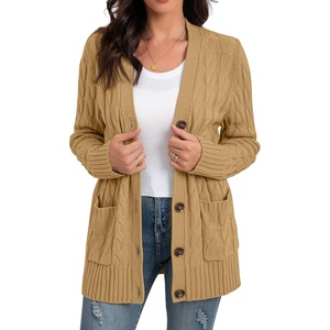 image:imageGRECERELLE 2026 Womens Long Sleeve Cable Knit Cardigan Sweater with PocketsLight Camel