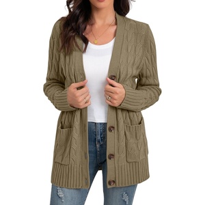 image:imageGRECERELLE 2026 Womens Long Sleeve Cable Knit Cardigan Sweater with PocketsLight Coffee