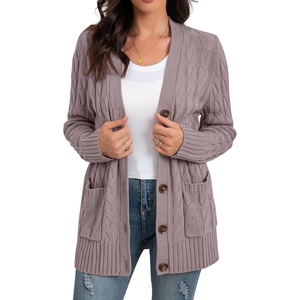 image:imageGRECERELLE 2026 Womens Long Sleeve Cable Knit Cardigan Sweater with PocketsPurple