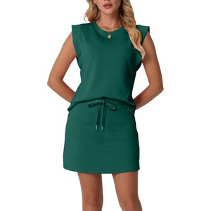 image:imageGRECERELLE 2026 Womens Summer 2 Piece Skort Set Cap Sleeve Round Neck Top amp Tennis Skirt with Pockets for Athletic amp CasualDark Green