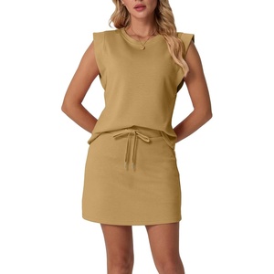image:imageGRECERELLE 2026 Womens Summer 2 Piece Skort Set Cap Sleeve Round Neck Top amp Tennis Skirt with Pockets for Athletic amp CasualGinger