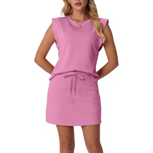 image:imageGRECERELLE 2026 Womens Summer 2 Piece Skort Set Cap Sleeve Round Neck Top amp Tennis Skirt with Pockets for Athletic amp CasualRose Red