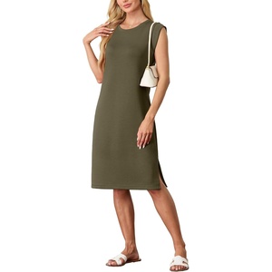image:imageGRECERELLE 2026 Womens Summer Casual WrinkleFree Midi Dress with PocketsArmy Green