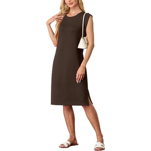 image:imageGRECERELLE 2026 Womens Summer Casual WrinkleFree Midi Dress with PocketsDark Coffee