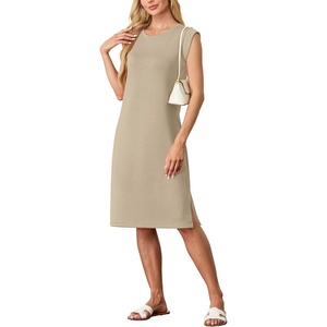 image:imageGRECERELLE 2026 Womens Summer Casual WrinkleFree Midi Dress with PocketsKhaki