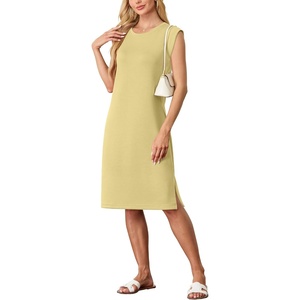 image:imageGRECERELLE 2026 Womens Summer Casual WrinkleFree Midi Dress with PocketsMustard Yellow