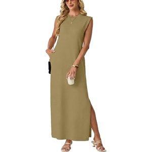 image:imageGRECERELLE 2026 Womens Summer Fall Shift Sweater Maxi Dress with PocketsKhaki