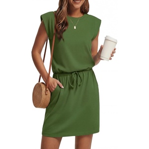 image:imageGRECERELLE 2026 Womens Summer Tie Waist Casual T Shirt Dress with PocketsDill Green