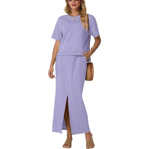 image:imageGRECERELLE 2026 Womens Summer WrinkleFree 2 Piece Skirt Sets with PocketsAura Indigo
