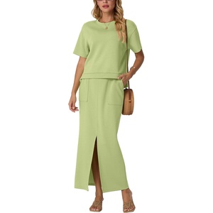 image:imageGRECERELLE 2026 Womens Summer WrinkleFree 2 Piece Skirt Sets with PocketsAvocado Green