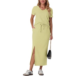 image:imageGRECERELLE 2026 Womens Summer WrinkleFree 2 Piece Skirt Sets with PocketsButter Yellow