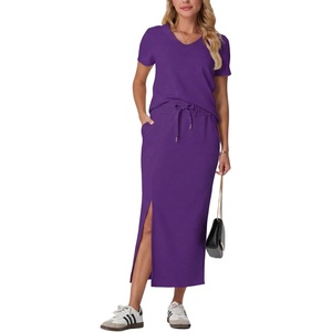 image:imageGRECERELLE 2026 Womens Summer WrinkleFree 2 Piece Skirt Sets with PocketsDark Purple