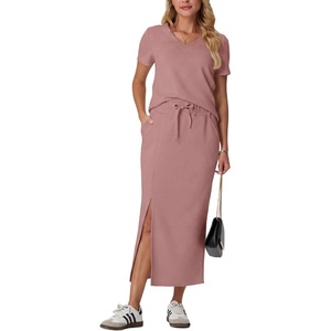 image:imageGRECERELLE 2026 Womens Summer WrinkleFree 2 Piece Skirt Sets with PocketsDeep Pink