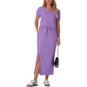 image:imageGRECERELLE 2026 Womens Summer WrinkleFree 2 Piece Skirt Sets with PocketsLilac