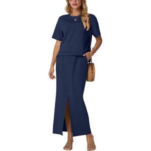 image:imageGRECERELLE 2026 Womens Summer WrinkleFree 2 Piece Skirt Sets with PocketsNavy Blue