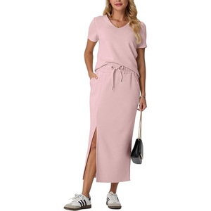 image:imageGRECERELLE 2026 Womens Summer WrinkleFree 2 Piece Skirt Sets with PocketsRose Pink