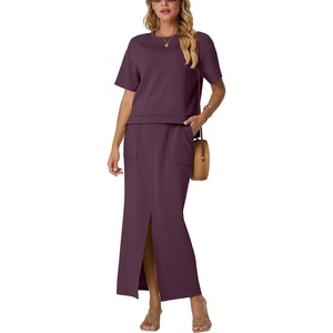 image:imageGRECERELLE 2026 Womens Summer WrinkleFree 2 Piece Skirt Sets with PocketsRosewood