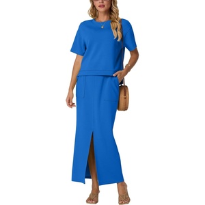 image:imageGRECERELLE 2026 Womens Summer WrinkleFree 2 Piece Skirt Sets with PocketsRoyal Blue