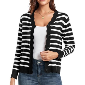 image:imageGRECERELLE Cardigan Sweaters for Women Lightweight 2026 Fall OutfitsBlack White Striped