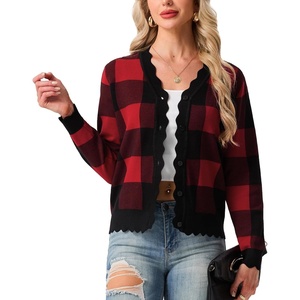 image:imageGRECERELLE Cardigan Sweaters for Women Lightweight 2026 Fall OutfitsRed Plaid