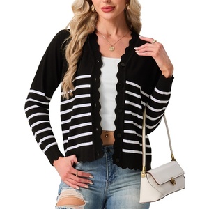 image:imageGRECERELLE Cardigan Sweaters for Women Lightweight 2026 Fall OutfitsStriped Black White