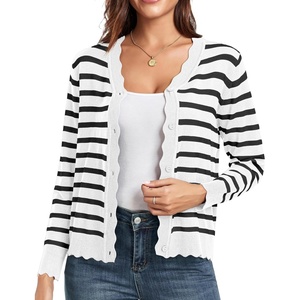 image:imageGRECERELLE Cardigan Sweaters for Women Lightweight 2026 Fall OutfitsWhite Black Striped