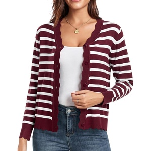 image:imageGRECERELLE Cardigan Sweaters for Women Lightweight 2026 Fall OutfitsWine White Striped